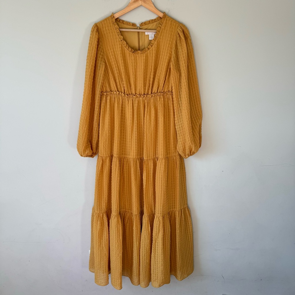 Elegant Mustard Yellow Tiered Dress